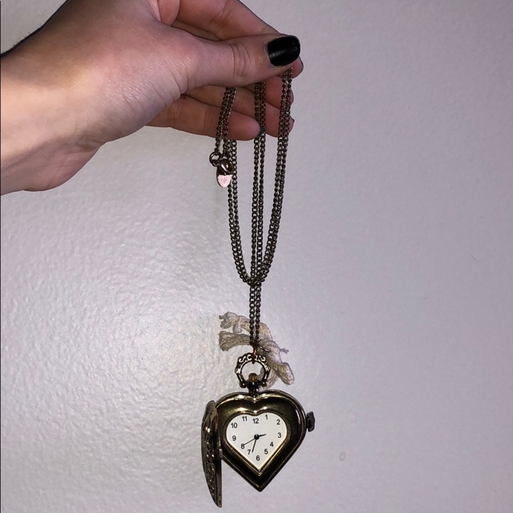 Bronze heart pocket watch necklace